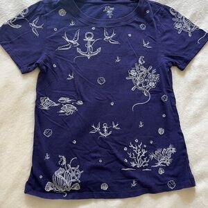 Navy Blue Graphic T-Shirt with Nautical with nautical embroidery